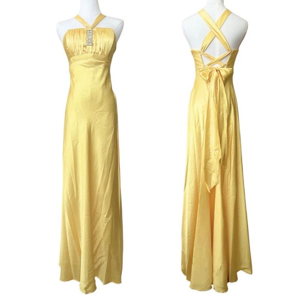Vtg Yellow Gunne Sax Prom Dress Jessica McClintock 80s Sz 5 Halter Fairycore